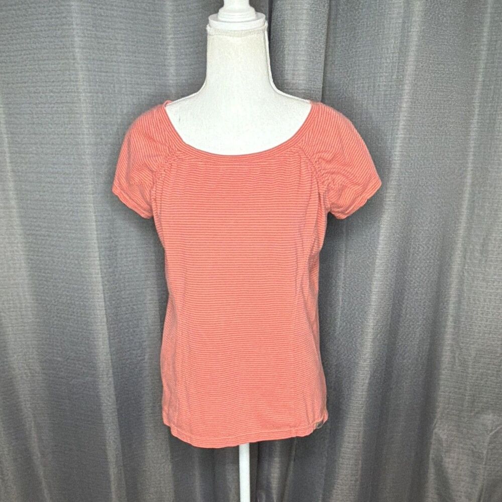 Woolrich Orange Striped Knit Scoop Neck Short Puff Sleeve Pullover Top medium